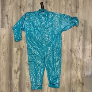 NWT Suzie Kondi Lurex Jumpsuit Blue Shimmer Oversized Long Sleeve Size XS/S